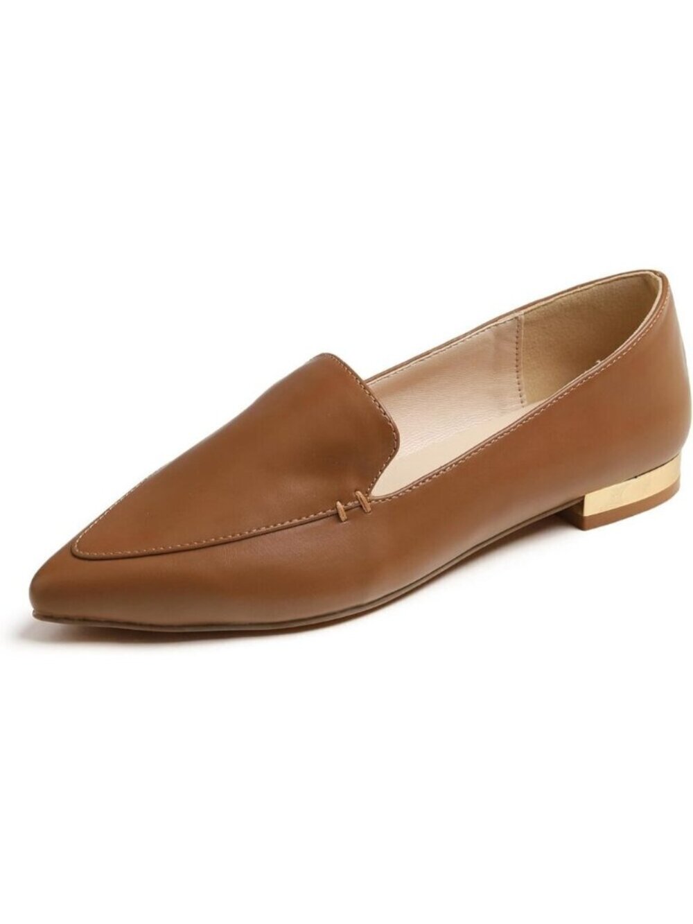 Feversole Women's Camel Brown Plain Vegan Leather Pointed Slip On Flat Loafer